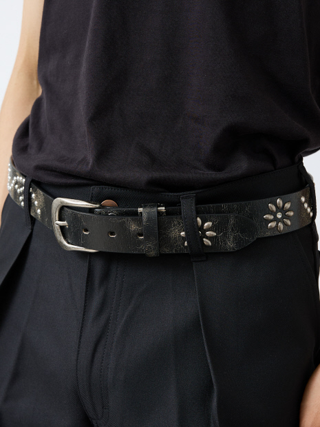 【ウエスタン スタッズ レザー ベルト】35mm black Studded belt/ユニセックス【予約】