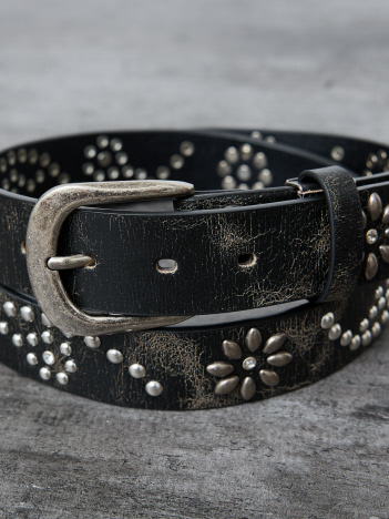 【ウエスタン スタッズ レザー ベルト】35mm black Studded belt/ユニセックス