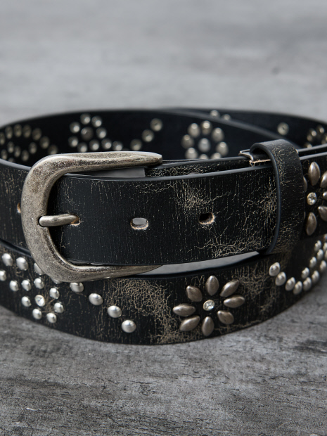 【ウエスタン スタッズ レザー ベルト】35mm black Studded belt/ユニセックス【予約】