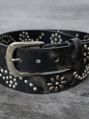 【ウエスタン スタッズ レザー ベルト】35mm black Studded belt/ユニセックス