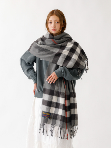 【TWEEDMILL/ツイードミル】大判チェック柄ストール/ユニセックス/Large Stole 70-190【予約】