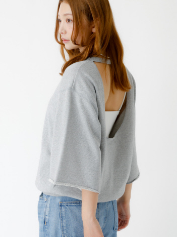 【IRONING / アイロニング】Glitter sweat hslv / グリッターハーフスリーブスウェット / バックオープン【WEB限定】
