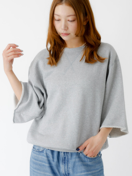 【IRONING / アイロニング】Glitter sweat hslv / グリッターハーフスリーブスウェット / バックオープン【WEB限定】