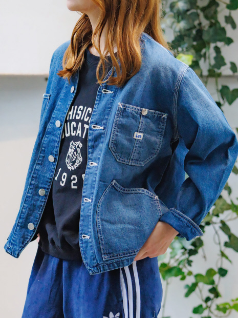 美品 Lee クラシック エンジニア ノーカラー デニムジャケットインディゴ Lee (リー) クラシック エンジニア ノーカラー デニムジャケット