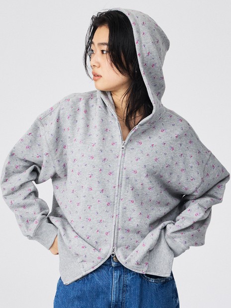 JEMORGAN/ジェーイーモーガン】ガーゼ裏毛花柄フルジップパーカー