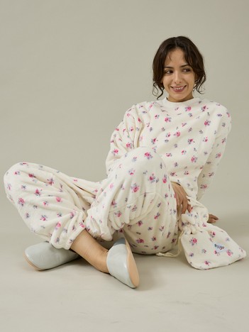 【JEMORGAN / ジェーイーモーガン】フリース花柄長袖＆パンツ＆巾着3点セット/JE25-H330/トップス/パンツ/巾着/セット/フリース/もこもこ【WEB限定】