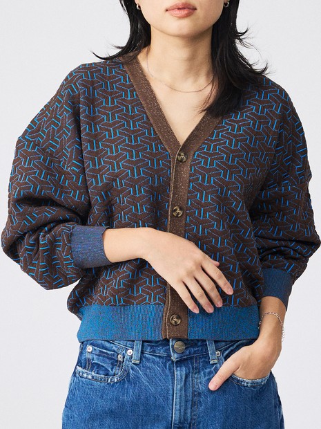 Le Melange/ル・メランジュ】ジャガードVネックカーディガン / 幾何学