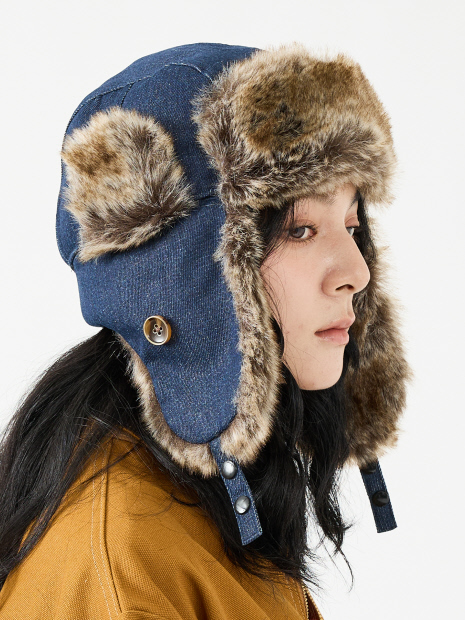 【RUBEN/ルーベン】DENIM FLYGHT CAP/デニムフライトキャップ/デニム/ファー使い/ユニセックス【WEB限定】【予約】