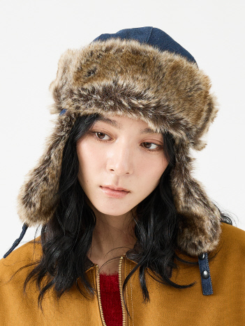 【RUBEN/ルーベン】DENIM FLYGHT CAP/デニムフライトキャップ/デニム/ファー使い/ユニセックス【WEB限定】【予約】