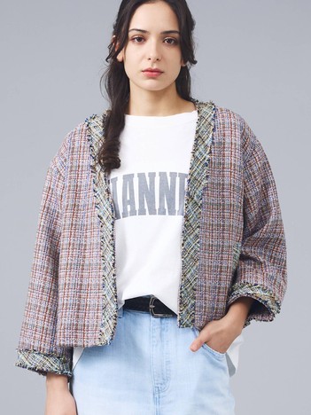 【Le Melange/ル・メランジュ】ツイードジャケット/ノーカラージャケット【WEB限定】