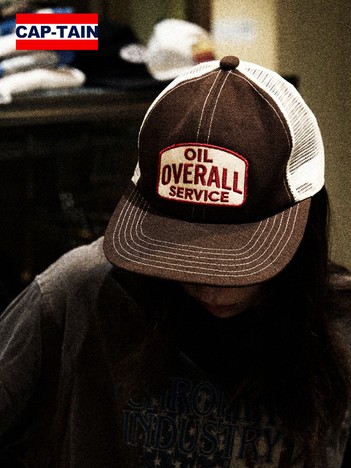 【CAP-TAIN】OIL OVERALL SERVICE ワッペン｜TACOMA ワッペン トラッカーメッシュキャップ / ユニセックス