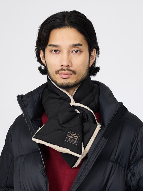 タイオン ミリタリーリバーシブル ダウン×ボア ストール ブラック　ユニセックス TAION / タイオン】ミリタリー リバーシブル ダウンボアマフラー