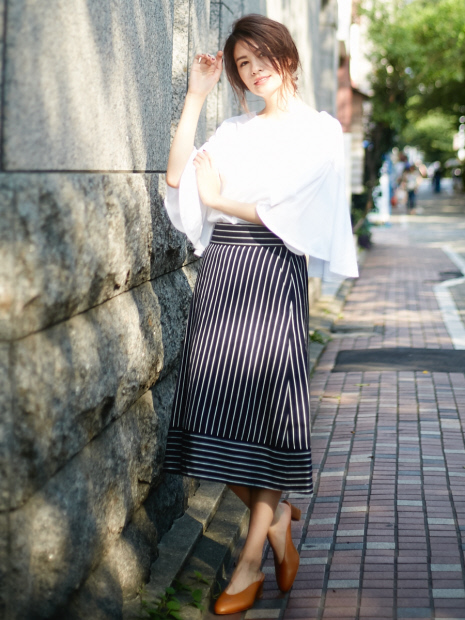 リネンレーヨンストライプスカート