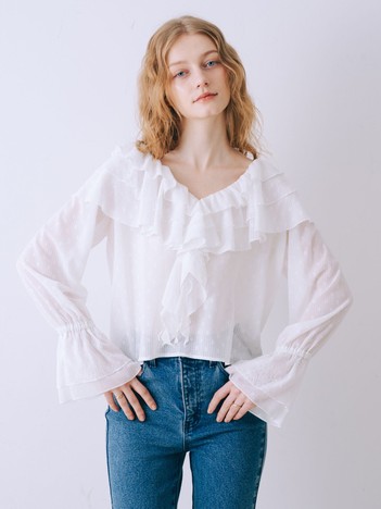 ラッフルドビーストライプブラウス