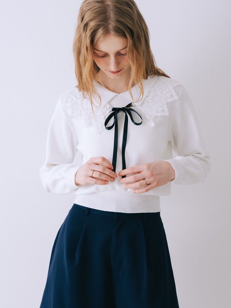 2wayオリジナルケミカルレース付きニットプルオーバー【予約