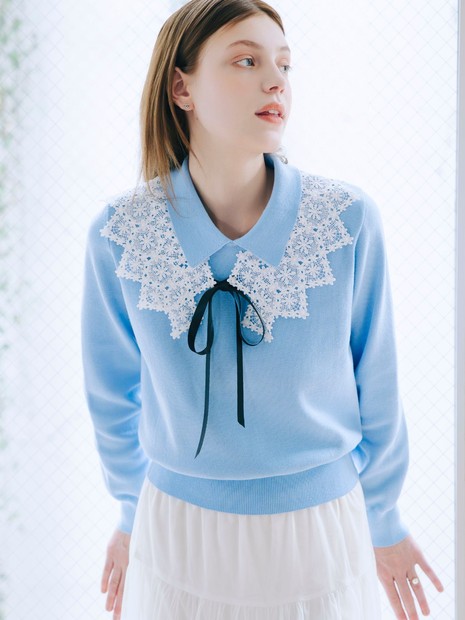 Rシェリエ　ケミカルレースニット 2wayオリジナルケミカルレース付きニットプルオーバー【予約