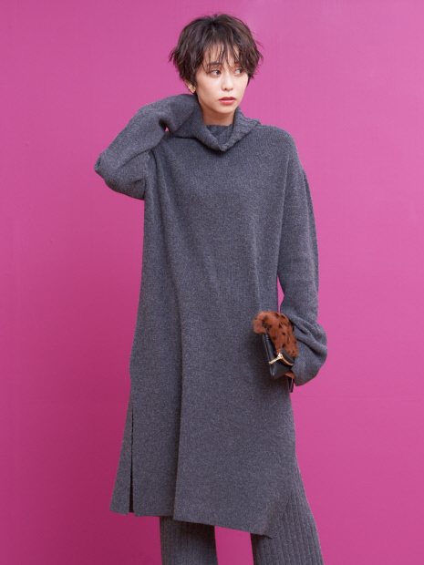 畦ロングスリットニット