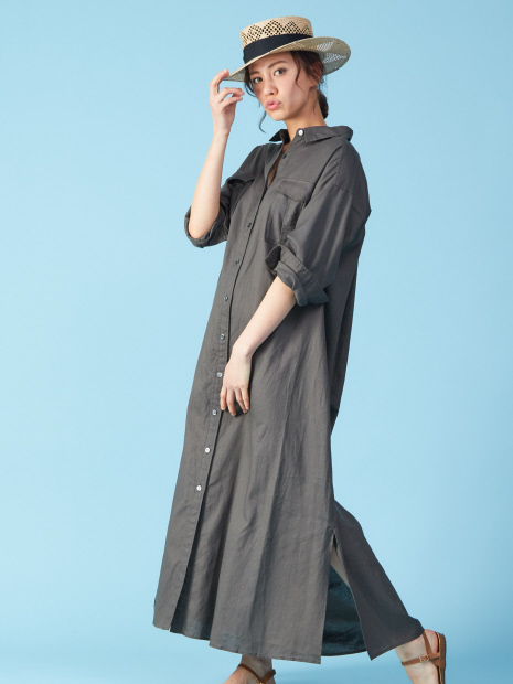 コットンリネンシャツワンピース Outlet アウトレット