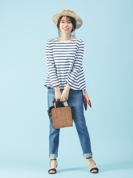 【Leminor別注】 EVASEE ボーダーフレアカットソー