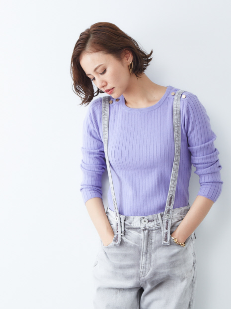 【WEB限定】肩ボタンリブニットプルオーバー