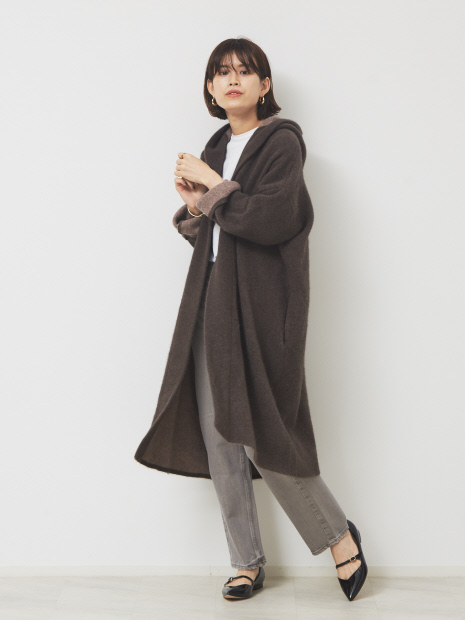 フォックス混接結ニットコート