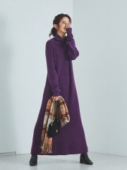 【WEB&一部店舗限定】片畦オフタートルニットワンピース