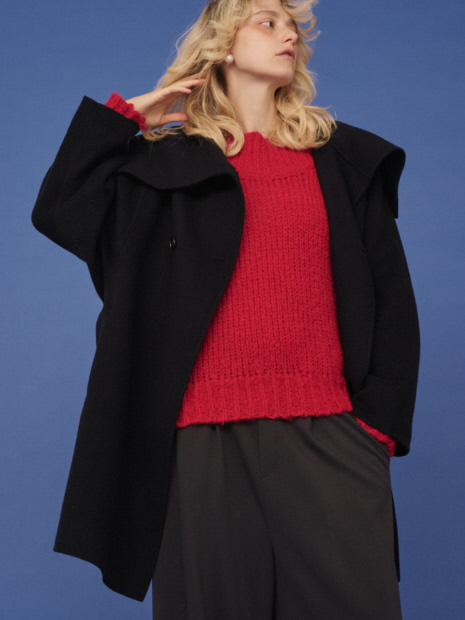 ウール混オーバーカラーリバーコート