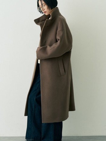 【2サイズ展開】ショートビーバーウールスタンドカラーロングコート【予約】