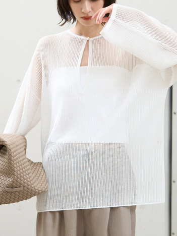 Rouge vif la cle - スキッパー風透かしメッシュニット【予約】