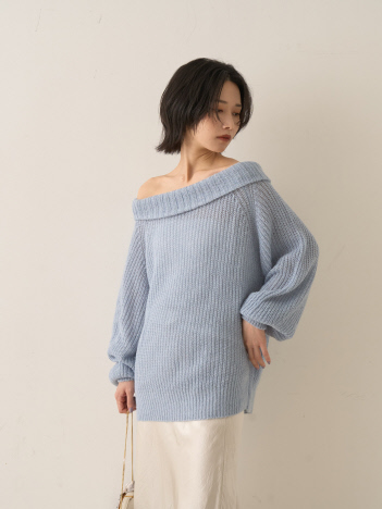 モヘア混オフショルラメニットプルオーバー【予約】
