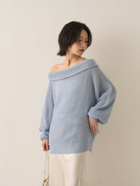 モヘア混オフショルラメニットプルオーバー【予約】