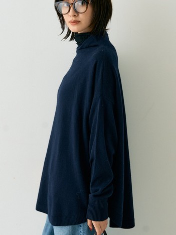 ボトルネックポンチョライクニットプルオーバー
