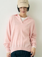 【ベージュ】カシミヤ混ウール襟付きスキッパーニット カシミヤ混ウール襟付きスキッパーニット｜OUTLET / アウトレット