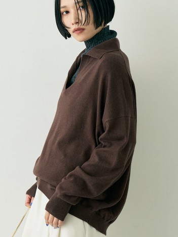 カシミヤ混ウール襟付きスキッパーニット