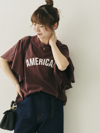 【AMERICANA×MICA＆DEAL/ アメリカーナ×マイカ】fill tee ロゴフリルスリーブTシャツ【予約】