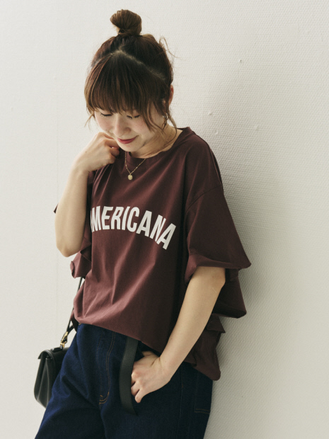 【AMERICANA×MICA&DEAL/ アメリカーナ×マイカ】fill tee ロゴフリルスリーブTシャツ【予約】