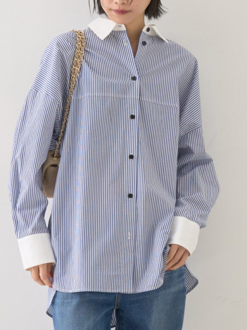 Rouge vif la cle - コットンストライプクレリックシャツ【予約】