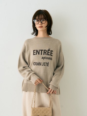 ウール混ジャガードロゴニットプルオーバー