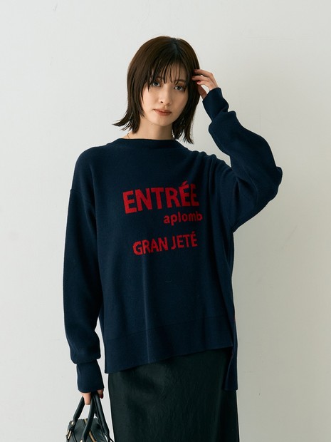 ウール混ジャガードロゴニットプルオーバー