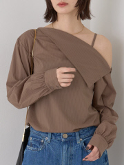 Rouge vif la cle - 【新色登場】【一部店舗限定】アシメオフショルブラウス ストライプ