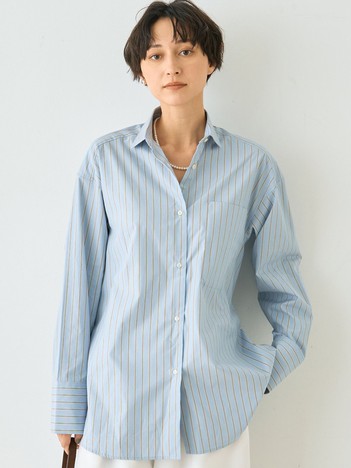ストライプメンズライクコットンシャツ
