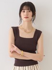 テンセルコットン総針スクエアネックニットタンク