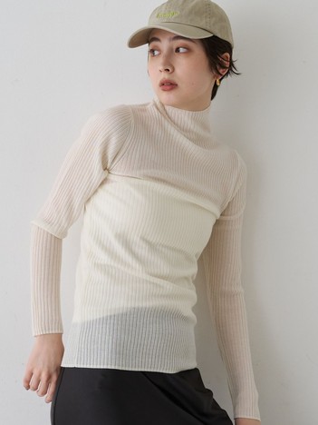 防縮Wシアータートルリブニット