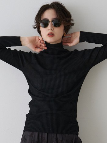 防縮Wシアータートルリブニット