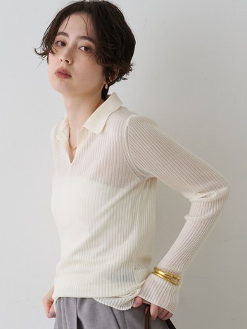 防縮Wシアーポロリブニット