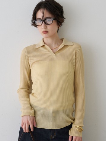 防縮Wシアーポロリブニット