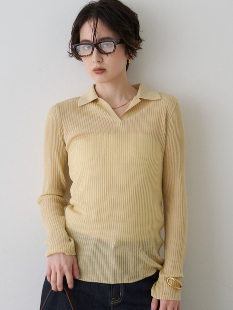 防縮Wシアーポロリブニット【予約】｜Rouge vif la cle / ルージュ