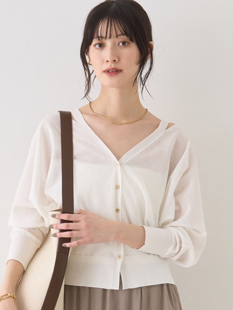 Rouge vif la cle - ネックスリットVネックシアーカーディガン/ニット【予約】