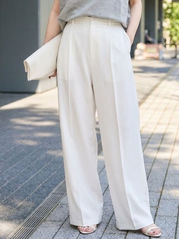 麻混ワンタックワイドストレートパンツ