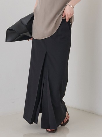 【防しわ】【梳毛調ストレッチ素材】ダブルタックフロントスリットタイトスカート